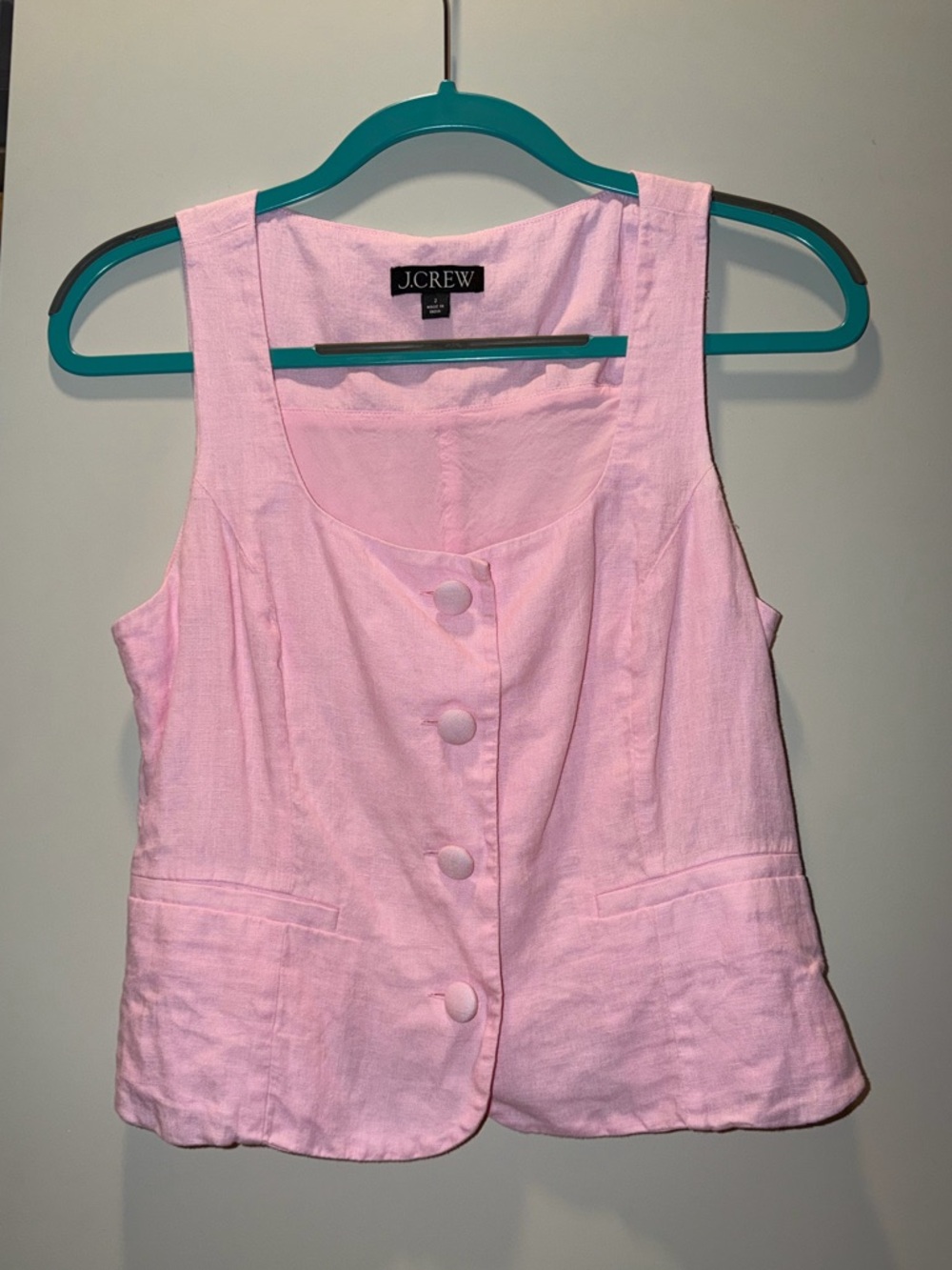 J. Crew Light Pink Button-Front Linen Vest